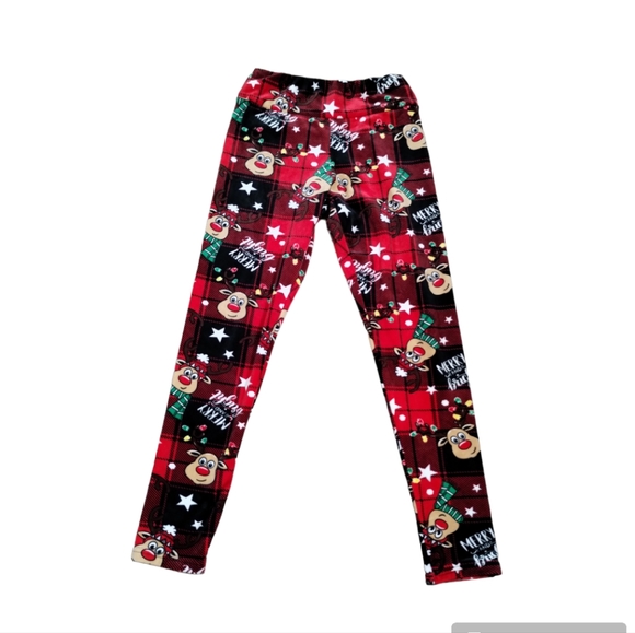 No Boundaries Pants - •No Boundaries Junior's M Size 7-8 Christmas Red Plaid Reindeer Fleece Leggings